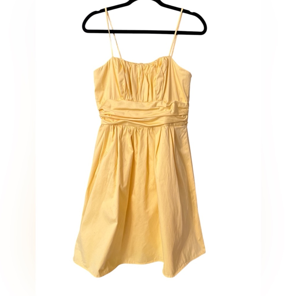 David’s Bridal yellow cotton ruched waist dress